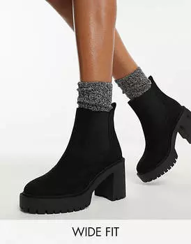 Черные ботинки челси на массивном каблуке ASOS DESIGN Wide Fit Elma