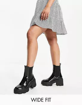 Черные ботинки челси на массивном каблуке средней высоты ASOS DESIGN Wide Fit Reality