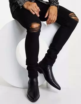 Черные ботинки челси в стиле вестерн на кубинском каблуке ASOS DESIGN из искусственной кожи