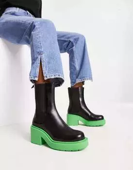 Черные ботинки Monki на массивной зеленой подошве