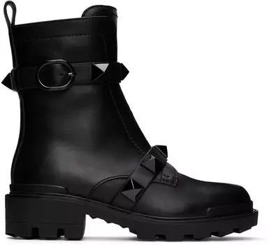Черные ботинки на платформе 85 мм с римскими заклепками Valentino Garavani