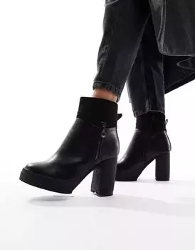 Черные ботинки на широком каблуке с застежкой-молнией River Island