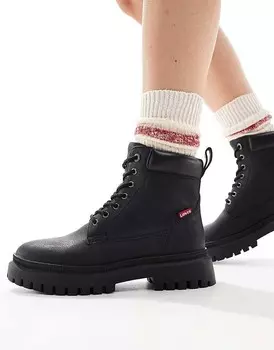 Черные ботинки на шнуровке Levi's Lennox с красной биркой с логотипом