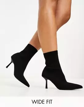 Черные ботинки-носки ASOS DESIGN Wide Fit – Rosetta –, широкий крой, на каблуке
