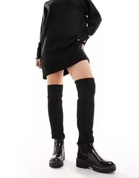 Черные ботинки River Island Wide Fit с высоким трикотажным голенищем и широкой посадкой