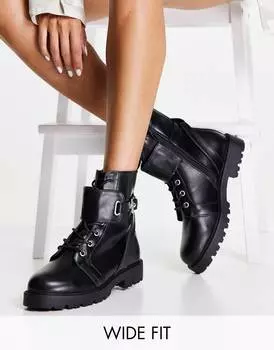 Черные ботинки со шнуровкой и шнуровкой ASOS DESIGN Wide Fit Aria