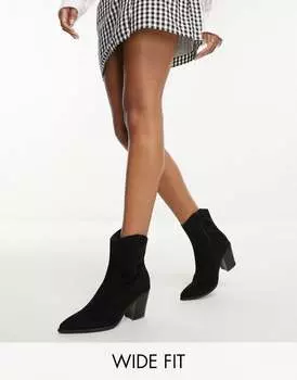 Черные ботинки в стиле вестерн на каблуке ASOS DESIGN Wide Fit Rational