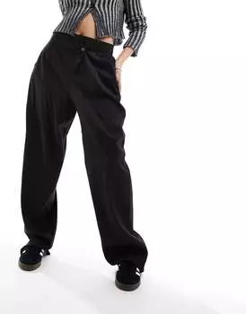 Черные брюки асимметричного кроя с завышенной талией Noisy May