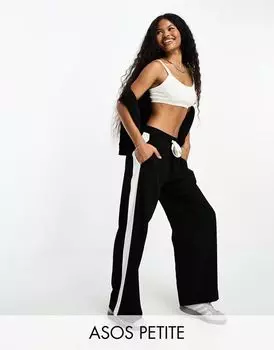 Черные брюки без застежки с контрастной вставкой ASOS Petite