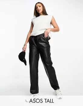 Черные брюки-бочонки из искусственной кожи ASOS DESIGN Tall