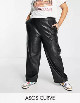 Черные брюки из искусственной кожи ASOS DESIGN Curve