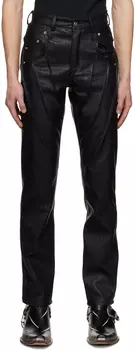 Черные брюки из искусственной кожи с защипами Juntae Kim