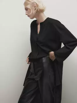 Черные брюки из кожи наппа Massimo Dutti, черный