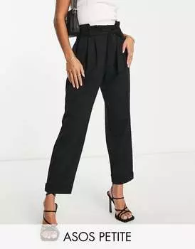 Черные брюки из понте с завязкой на талии ASOS DESIGN Petite