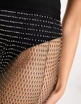 Черные брюки из сетчатой ткани с стразами Amy Lynn