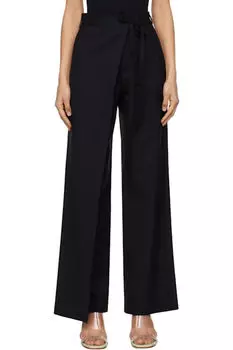 Черные брюки из шерстяной парусины с завязками MM6 Maison Margiela