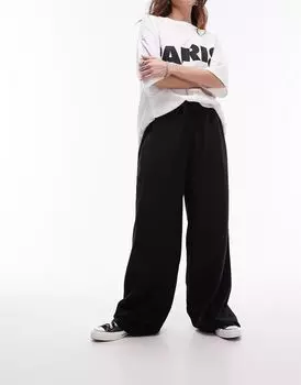 Черные брюки из смесового льна Topshop