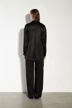 Черные брюки карго из фактурного атласа Enza Costa, черный