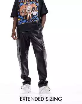 Черные брюки-карго из искусственной кожи ASOS