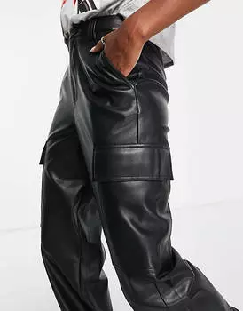 Черные брюки карго из искусственной кожи ASOS DESIGN Tall