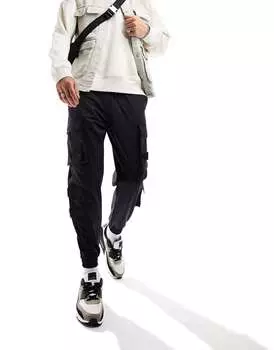 Черные брюки карго из технического материала Bershka