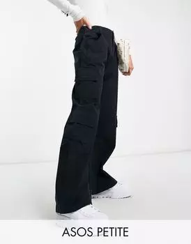 Черные брюки-карго оверсайз с несколькими карманами ASOS DESIGN Petite