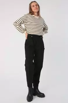 Черные брюки-карго с детальными кнопками и эполетами из хлопка ALL DAY