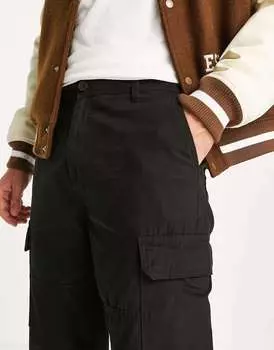 Черные брюки карго с манжетами New Look