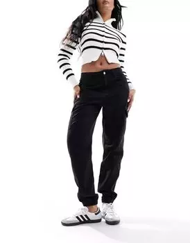 Черные брюки карго с узкими манжетами New Look