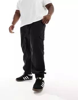 Черные брюки карго узкого кроя с манжетами, окрашенные в готовом виде DTT Plus Threadbare