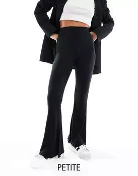 Черные брюки-клеш в рубчик с салатовым краем ASOS DESIGN Petite