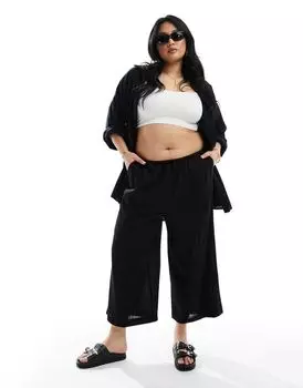 Черные брюки-кюлоты без застежки из смесового льна ASOS Curve
