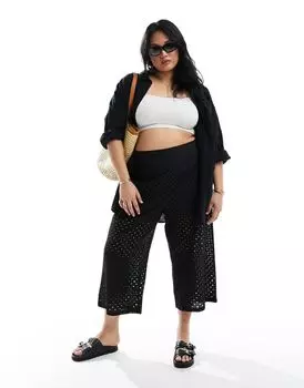 Черные брюки-кюлоты с английской вышивкой ASOS DESIGN Curve