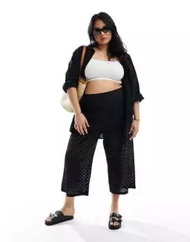 Черные брюки-кюлоты с английской вышивкой ASOS Curve