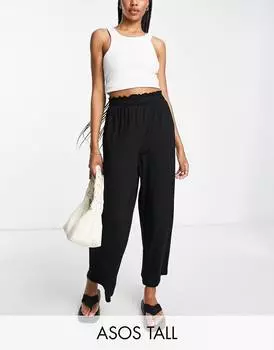 Черные брюки-кюлоты с присборенной талией ASOS DESIGN Tall