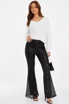 Черные брюки-палаццо с пайетками QUIZ Clothing