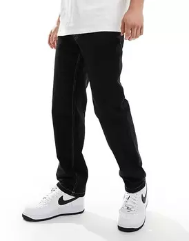 Черные брюки прямого кроя с контрастной строчкой ASOS DESIGN