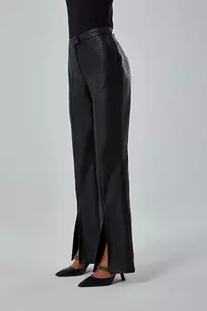 Черные брюки с деталями из змеиной кожи Mizalle