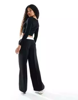 Черные брюки с отложным поясом Miss Selfridge Petite