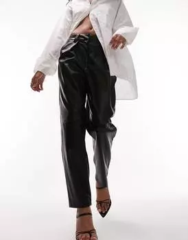 Черные брюки с завышенной талией из искусственной кожи Topshop