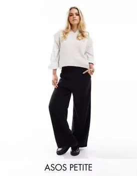 Черные брюки с завышенной талией из смесового льна ASOS DESIGN Petite с декоративной строчкой