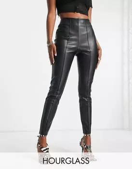 Черные брюки-сигареты из эластичной искусственной кожи ASOS DESIGN Hourglass