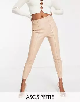 Черные брюки-сигареты из эластичной искусственной кожи ASOS DESIGN Petite