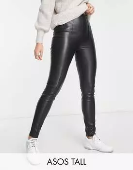 Черные брюки-сигареты из эластичной искусственной кожи ASOS DESIGN Tall