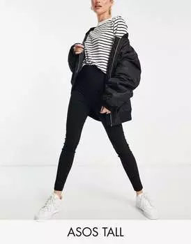 Черные брюки скинни с завышенной талией ASOS DESIGN Tall