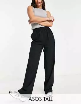 Черные брюки строгого кроя с эластичной резинкой на талии ASOS Tall