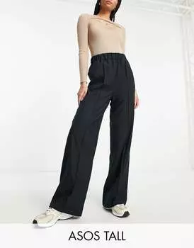 Черные брюки строгого кроя с эластичной резинкой на талии ASOS Tall