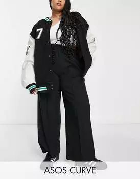 Черные брюки строгого кроя с эластичной талией ASOS DESIGN Curve