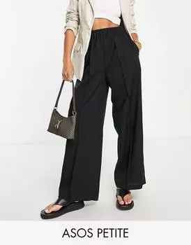 Черные брюки строгого кроя с эластичной талией ASOS DESIGN Petite