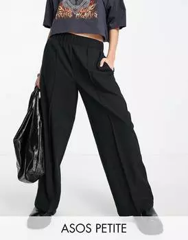 Черные брюки строгого кроя с эластичной талией ASOS DESIGN Petite